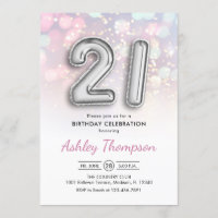 21e anniversaire - Ballons d'argent Lumières rose