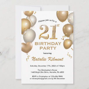 Invitation 21e anniversaire Ballons de Parties scintillant bl