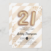 Invitation 21e anniversaire - Ballons d'or à rayures (Devant / Derrière)