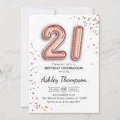 Invitation 21e anniversaire - Ballons d'or Roses (Devant)