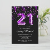 Invitation 21e Anniversaire Ballons pourpres Snowflake Confet (Debout devant)
