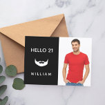 Invitation 21e anniversaire barbe blanche noire amusant homme<br><div class="desc">Invitation à la fête du 21e anniversaire en noir et blanc pour les hommes,  avec une image de barbe devant. Avec le texte : 21ème anniversaire ! devant. Modèle pour votre photo. A Ajoutez les détails de votre événement à l'arrière. Lettres blanches,  arrière - plan noir.</div>