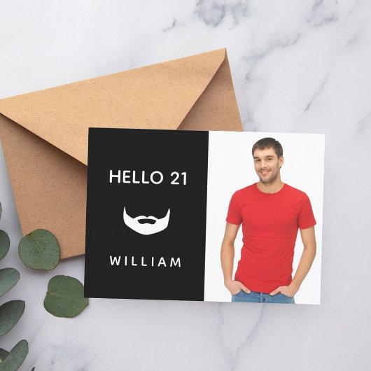 Invitation 21e anniversaire barbe blanche noire amusant homme