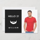 Invitation 21e anniversaire barbe blanche noire amusant homme (Devant)