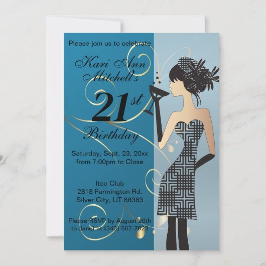 Invitation 21e anniversaire Bash Party - Bleu (Devant)