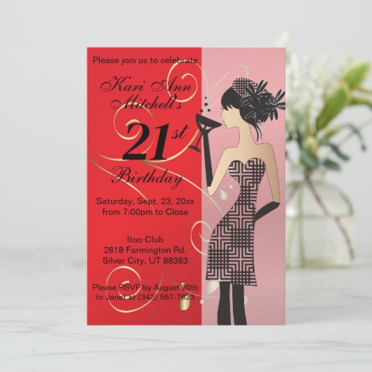 Invitation 21e anniversaire Bash Party - Rouge (Debout devant)