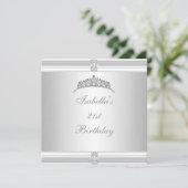 Invitation 21e Anniversaire Bijou Tiara Argent Blanc (Debout devant)