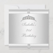 Invitation 21e Anniversaire Bijou Tiara Argent Blanc (Devant)