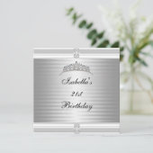 Invitation 21e Anniversaire Bijou Tiara Argent & Blanc (Debout devant)