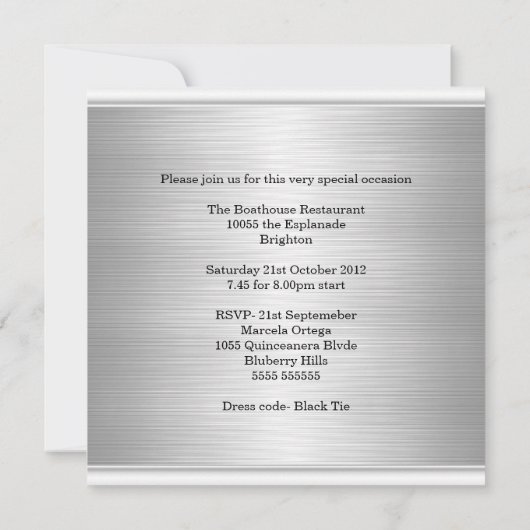 Invitation 21e Anniversaire Bijou Tiara Argent & Blanc (Dos)