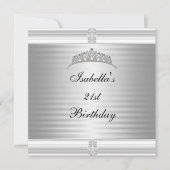 Invitation 21e Anniversaire Bijou Tiara Argent & Blanc (Devant)