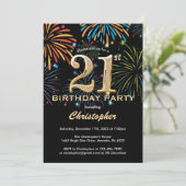 Invitation 21e anniversaire Black and Gold Rainbow Fireworks (Debout devant)
