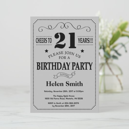 Invitation 21e anniversaire Black and Silver Grey (Debout devant)