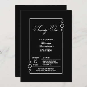 Invitation 21e anniversaire Black avec White Frame Party