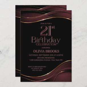 Invitation 21e anniversaire Black Dusty Pink Party