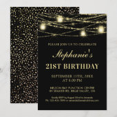 Invitation 21e anniversaire Black Gold Lumières Mason Jar Par (Devant / Derrière)