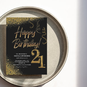 Invitation 21e anniversaire Black & Gold Parties scintillant 