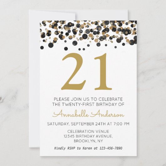 Invitation 21e anniversaire Black Gold Parties scintillant Sp (Devant)