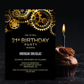 Invitation 21e Anniversaire Black Gold Steampunk Watch Gears
