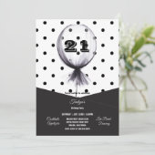 Invitation 21e Anniversaire Black Pois Balloon Invit (Debout devant)