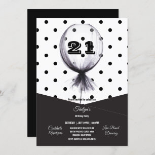 Invitation 21e Anniversaire Black Pois Balloon Invit