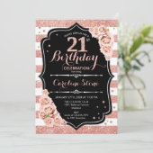 Invitation 21e anniversaire Black Rose Gold et White Stripes (Debout devant)