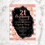 Invitation 21e anniversaire Black Rose Gold et White Stripes<br><div class="desc">Invitation du 21e anniversaire. Elégant design rose or blanc et noir avec fausse parties scintillant. Comprend des rayures,  des roses rose pâle,  des caractères de script et des confettis. Parfait pour une soirée d'anniversaire élégante.</div>