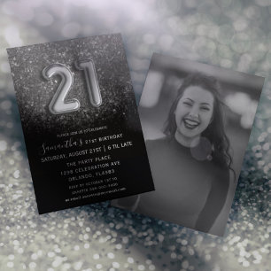 Invitation 21e anniversaire Black Silver Parties scintillant 