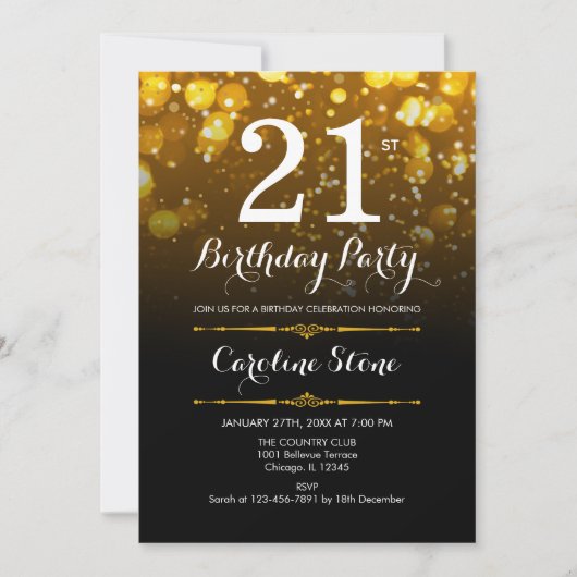 Invitation 21e anniversaire - Black White Gold (Devant)
