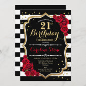 Invitation 21e anniversaire Black White Stripes Ro (Devant / Derrière)