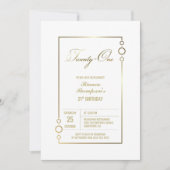 Invitation 21e anniversaire Blanc avec Gold Frame Party (Devant)