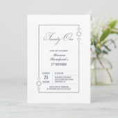 Invitation 21e anniversaire Blanc avec Gris Frame Party (Debout devant)