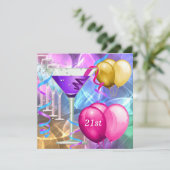 Invitation 21e Anniversaire Blanc rose violet Martini Ballons (Debout devant)