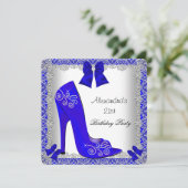 Invitation 21e Anniversaire Bleu Haut talon Chaussure Argent (Debout devant)