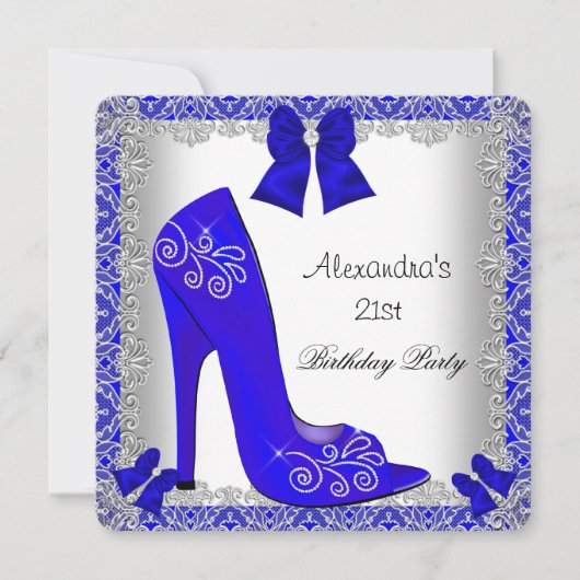 Invitation 21e Anniversaire Bleu Haut talon Chaussure Argent (Devant)