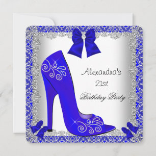 Invitation 21e Anniversaire Bleu Haut talon Chaussure Argent 