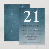 Invitation 21e Anniversaire Bleu Minuit Nuit Sky Star Étincel (Devant / Derrière)