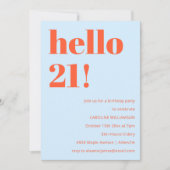 Invitation 21e Anniversaire Bleu Orange Gras Moder (Devant)