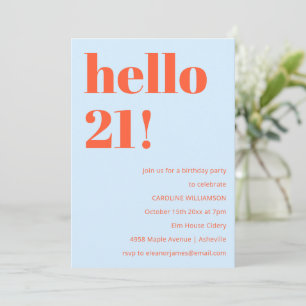 Invitation 21e Anniversaire Bleu Orange Gras Moder