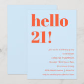 Invitation 21e Anniversaire Bleu Orange Gras Moder (Devant / Derrière)