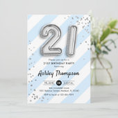 Invitation 21e anniversaire - Bleus et Ballons d'argent (Debout devant)
