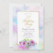 Invitation 21e Anniversaire Blue Rose Floral Gold Pastel Bord (Devant)