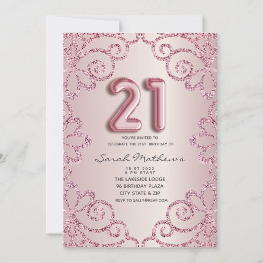 Invitation 21e anniversaire Blush Pink Parties scintillant Pr (Devant)