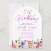 Invitation 21e Anniversaire Boho Purple Fleur sauvage Arch (Devant)