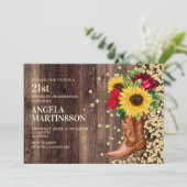 Invitation 21e anniversaire Bottes en bois rustique tournesol (Debout devant)