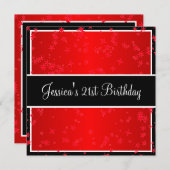 Invitation 21e Anniversaire Bright Red Stars Black & White (Devant / Derrière)