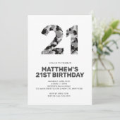 Invitation 21E Anniversaire, Camo gris Personnalisé (Debout devant)