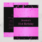 Invitation 21e anniversaire Candy Pink Stars Black (Devant / Derrière)