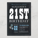 Invitation 21e Anniversaire Chalkboard Blue Balloon Rustic Ch<br><div class="desc">Rustique Vintage Chalkboard Blanc Bleu Bleu Invitation de fête d'anniversaire 21e</div>