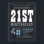 Invitation 21e Anniversaire Chalkboard Blue Balloon Rustic Ch<br><div class="desc">Rustique Vintage Chalkboard Blanc Bleu Bleu Invitation de fête d'anniversaire 21e</div>